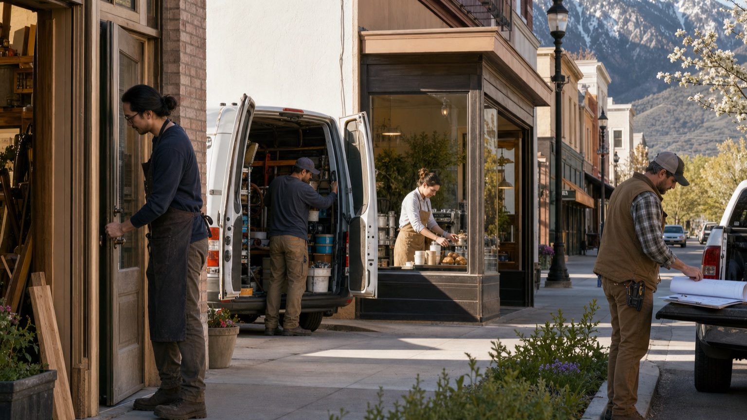 Utah small-business owners opening workshops on a spring morning