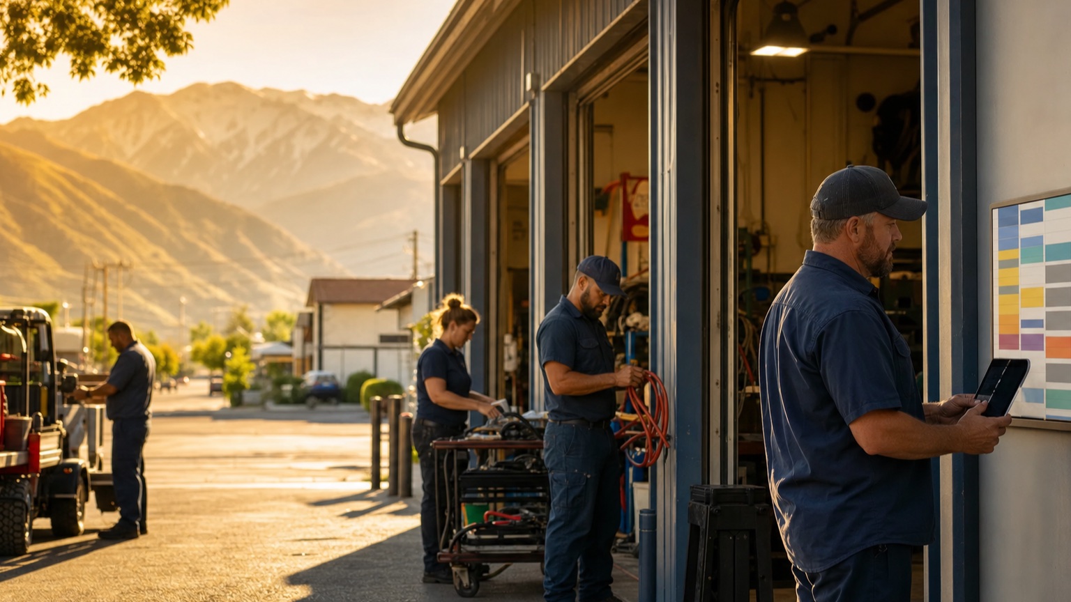 Utah service operators preparing equipment during the summer heat