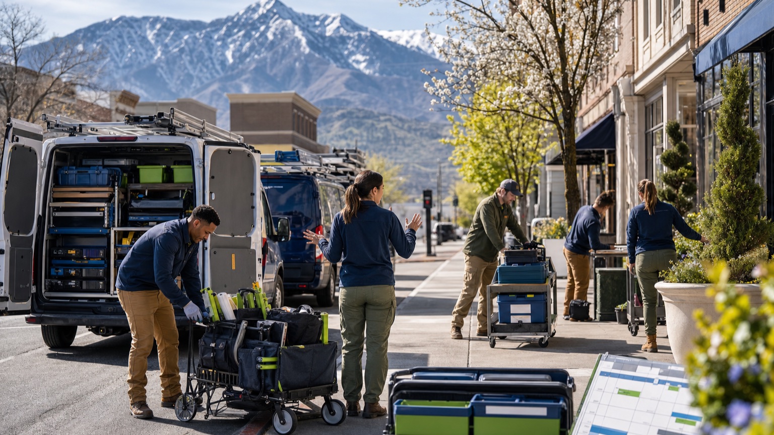 Utah trades operators coordinating an orderly spring workday