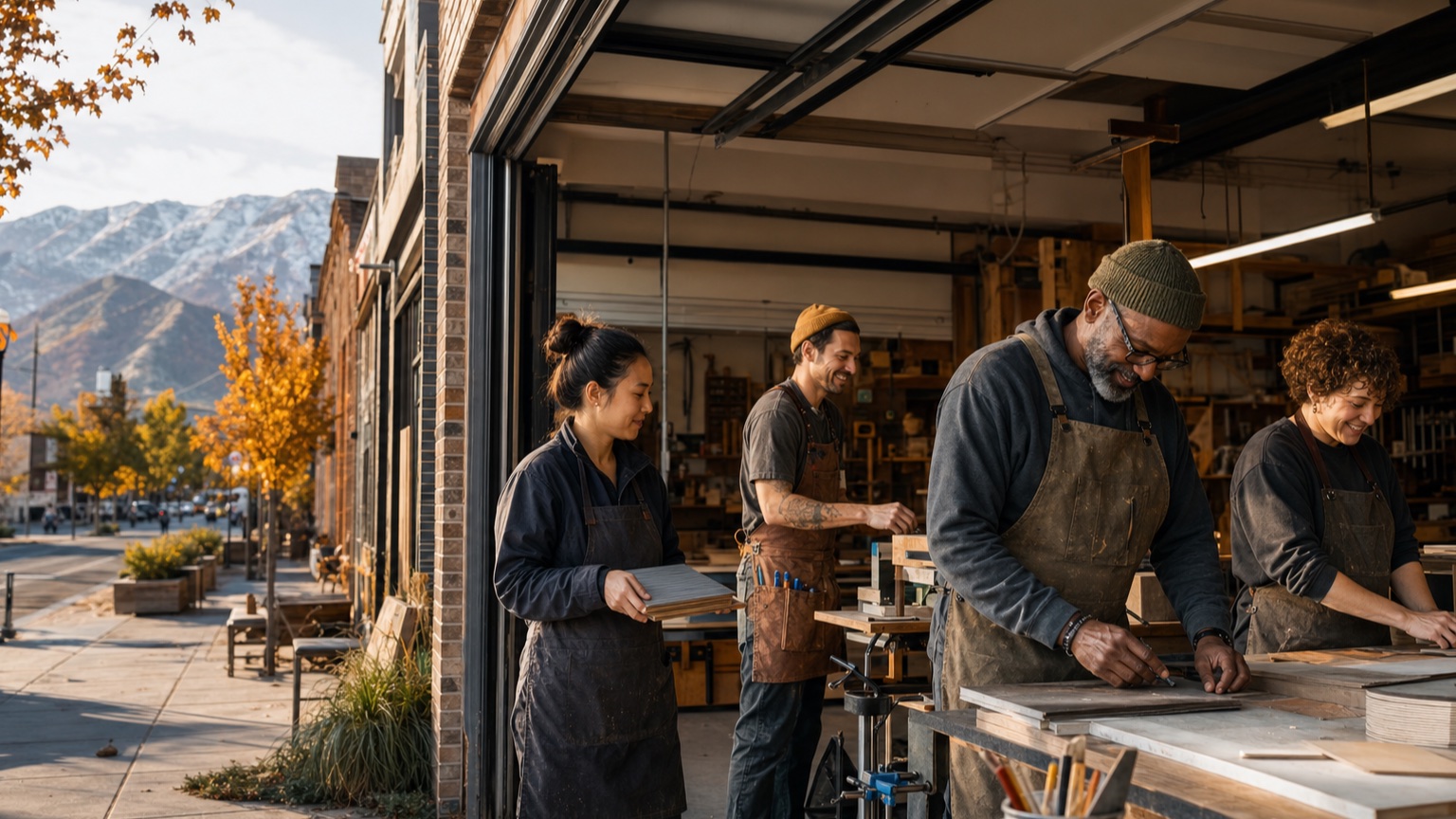 A Utah workshop team operating during peak autumn color