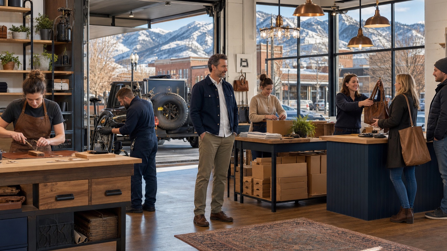 A busy Utah artisan studio and service bay in late fall