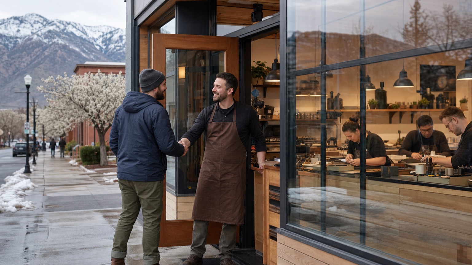 A Utah business owner welcoming returning and referred customers