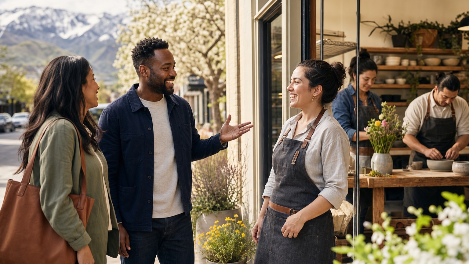 A customer introducing a friend to a Utah small-business owner