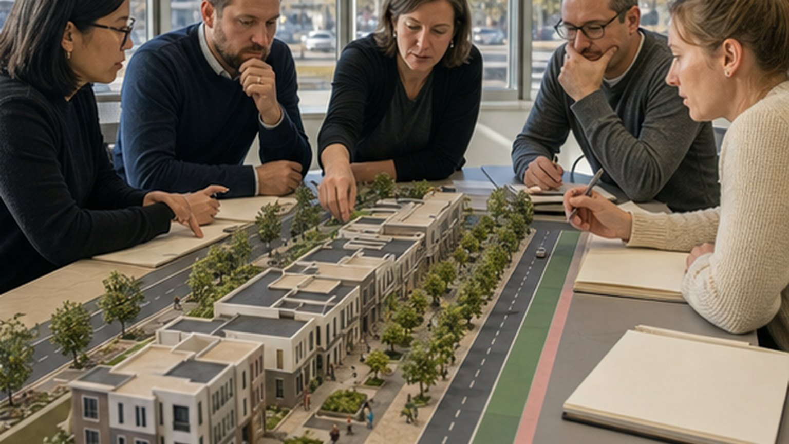 Custom editorial scene for Planning Commission at City Hall