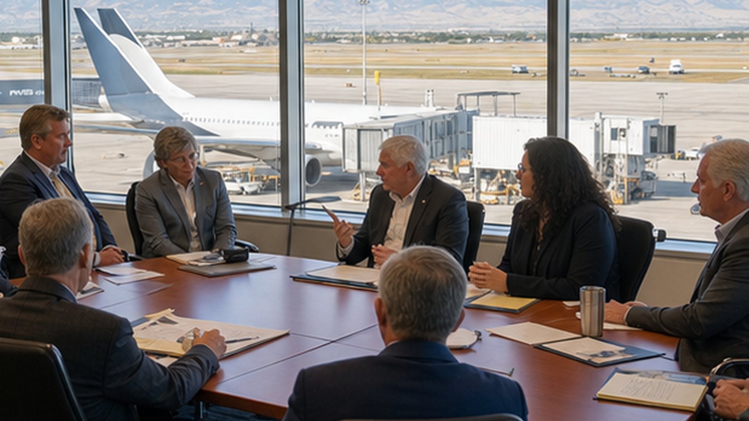 Custom editorial scene for Airport Board Meeting: August 2026 at Salt Lake City International Airport