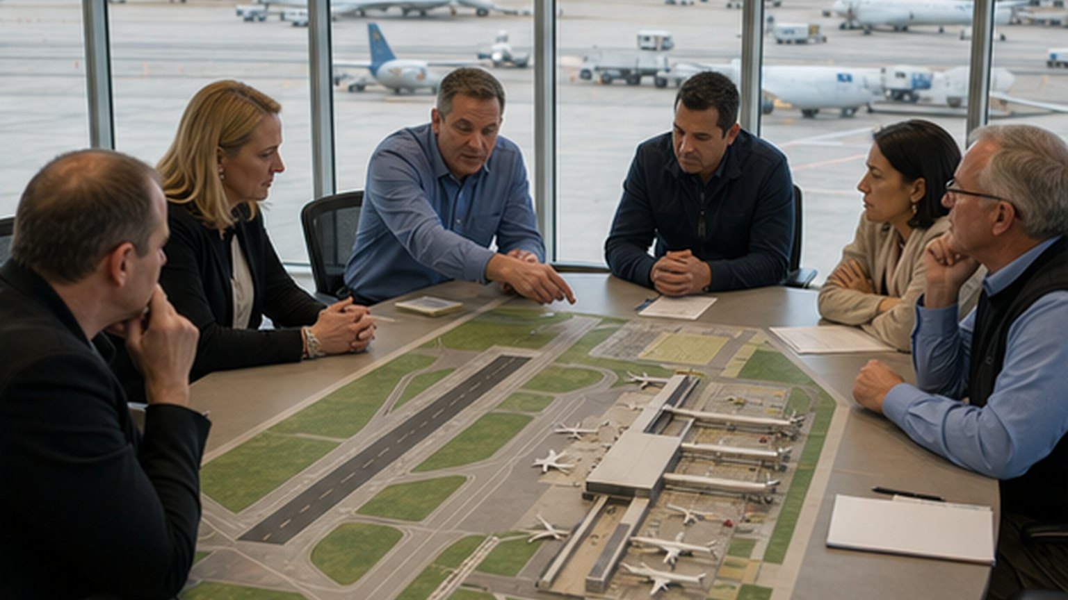 Custom editorial scene for Airport Board Meeting: October 2026 at Salt Lake City International Airport